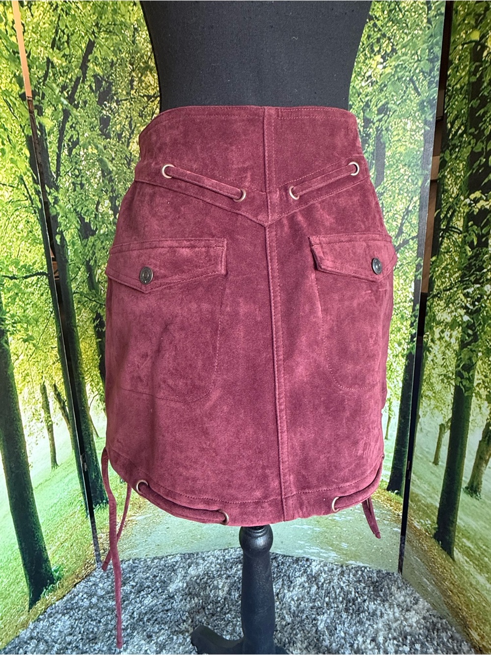 We The Free Burgundy Sierra Mini Skirt Size 2 - Picture 2 of 8